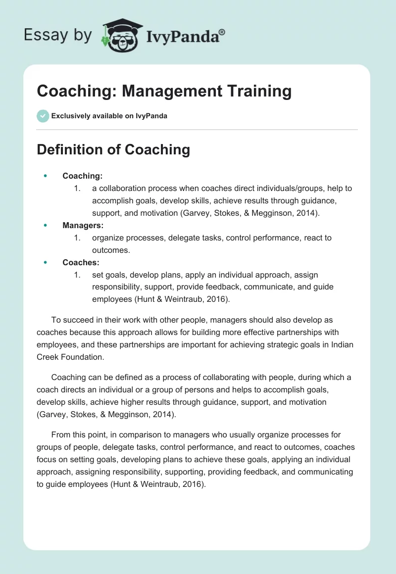 Coaching: Management Training. Page 1
