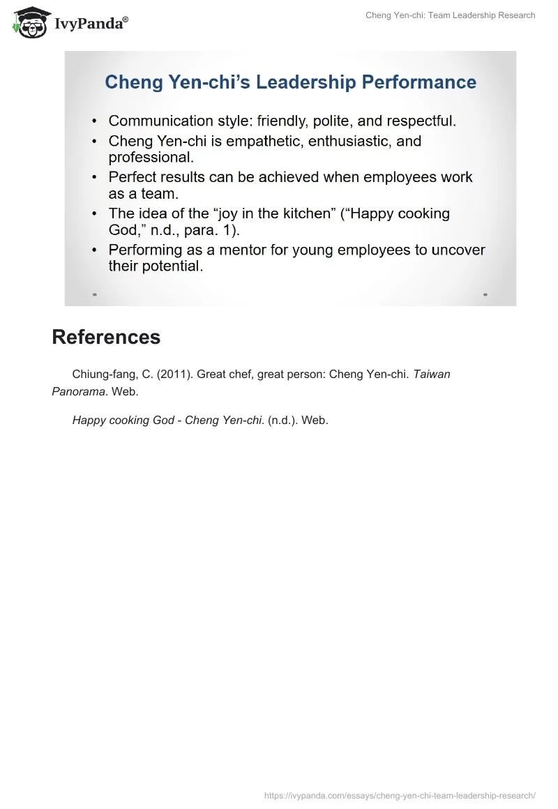 Cheng Yen-chi: Team Leadership Research. Page 5