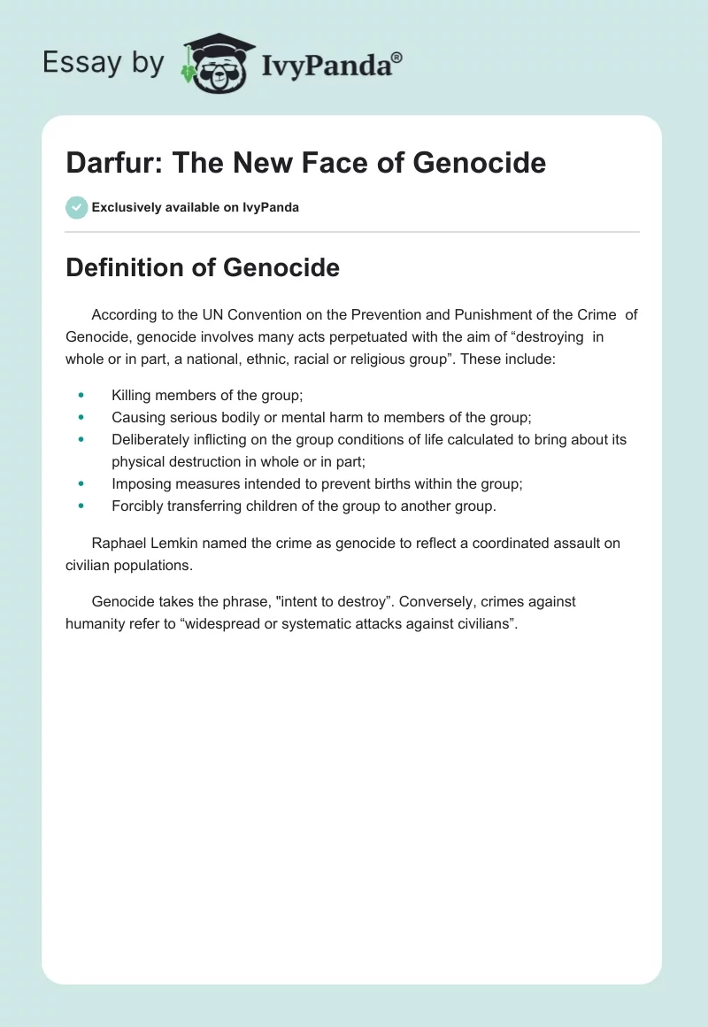 Darfur: The New Face of Genocide. Page 1