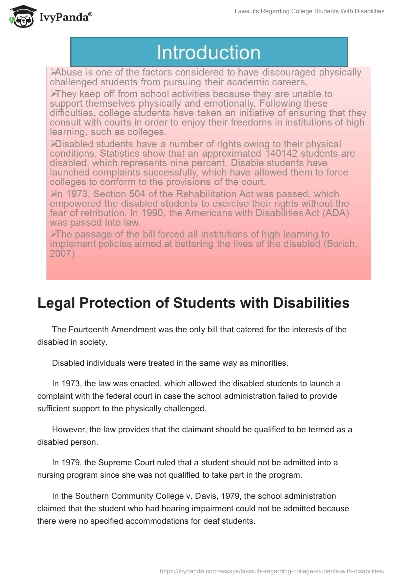 Lawsuits Regarding College Students With Disabilities. Page 2