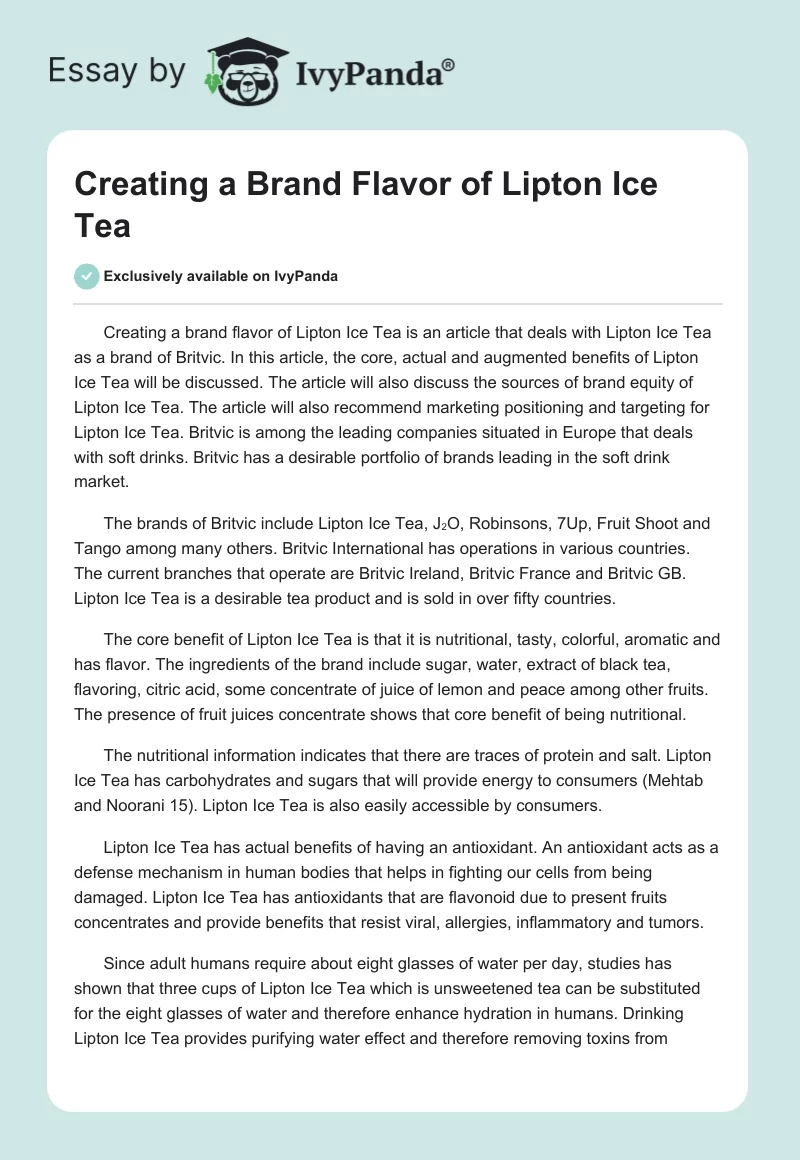 Creating a Brand Flavor of Lipton Ice Tea. Page 1