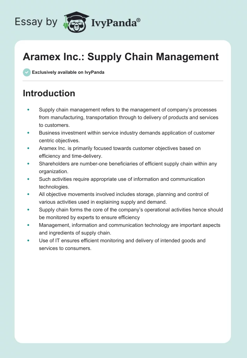 Aramex Inc.: Supply Chain Management. Page 1