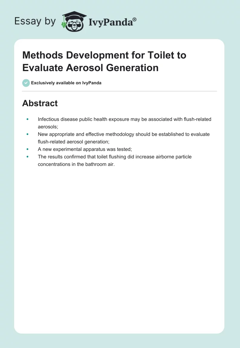 Methods Development for Toilet to Evaluate Aerosol Generation. Page 1