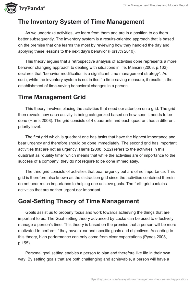 Time Management Theories and Models Report. Page 4