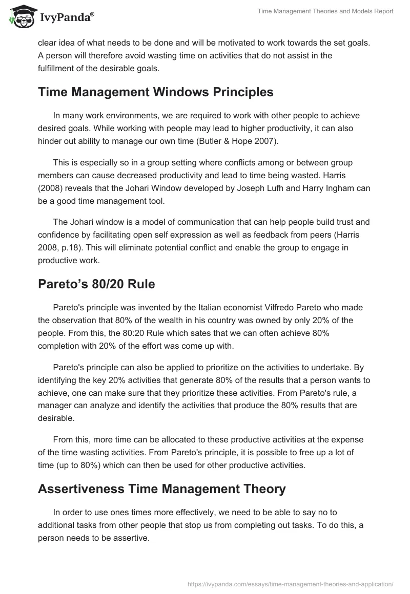 Time Management Theories and Models Report. Page 5