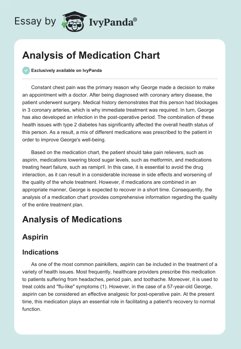 Analysis of Medication Chart. Page 1