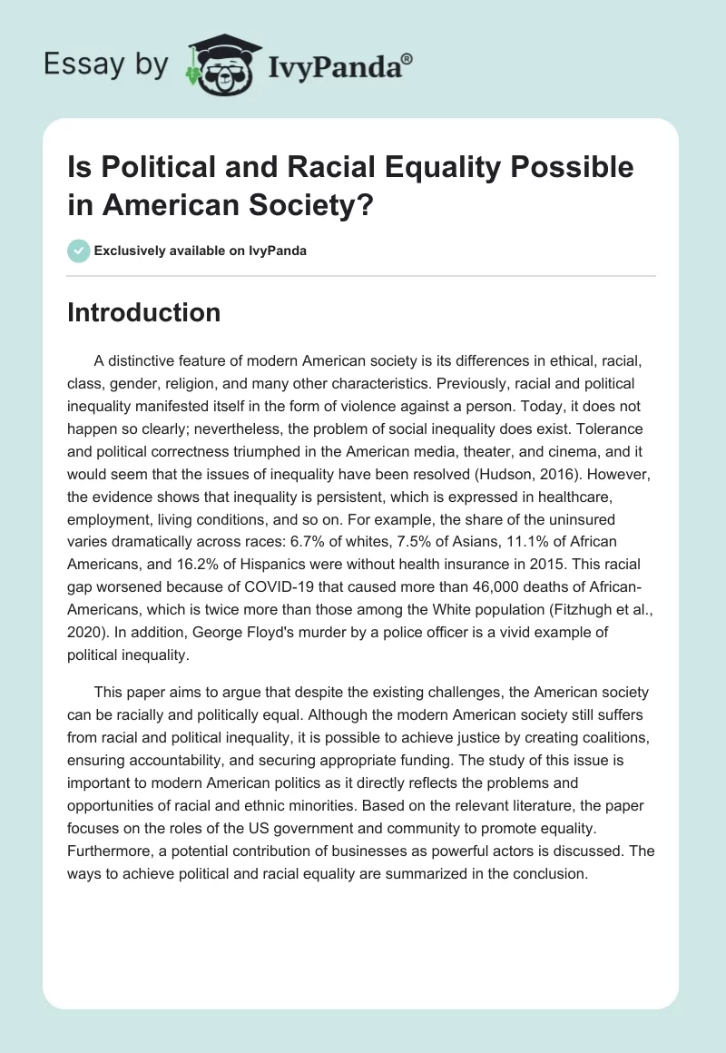 Is Political and Racial Equality Possible in American Society?. Page 1