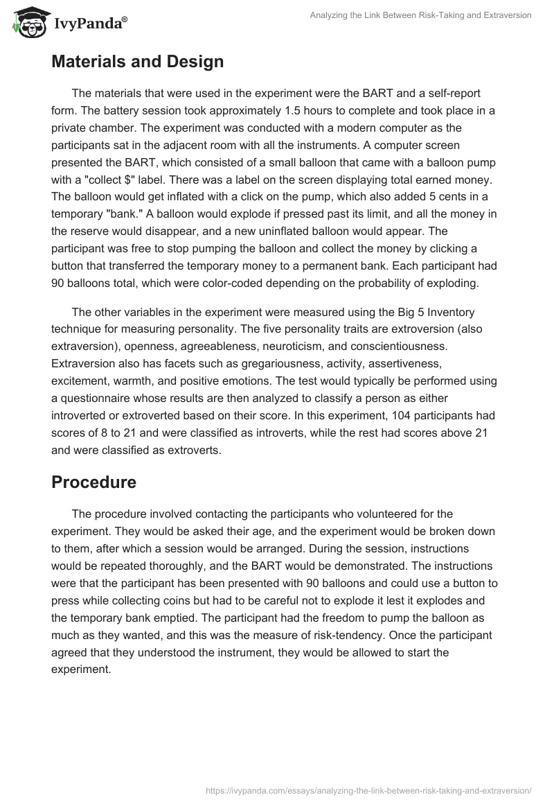 Analyzing the Link Between Risk-Taking and Extraversion. Page 3