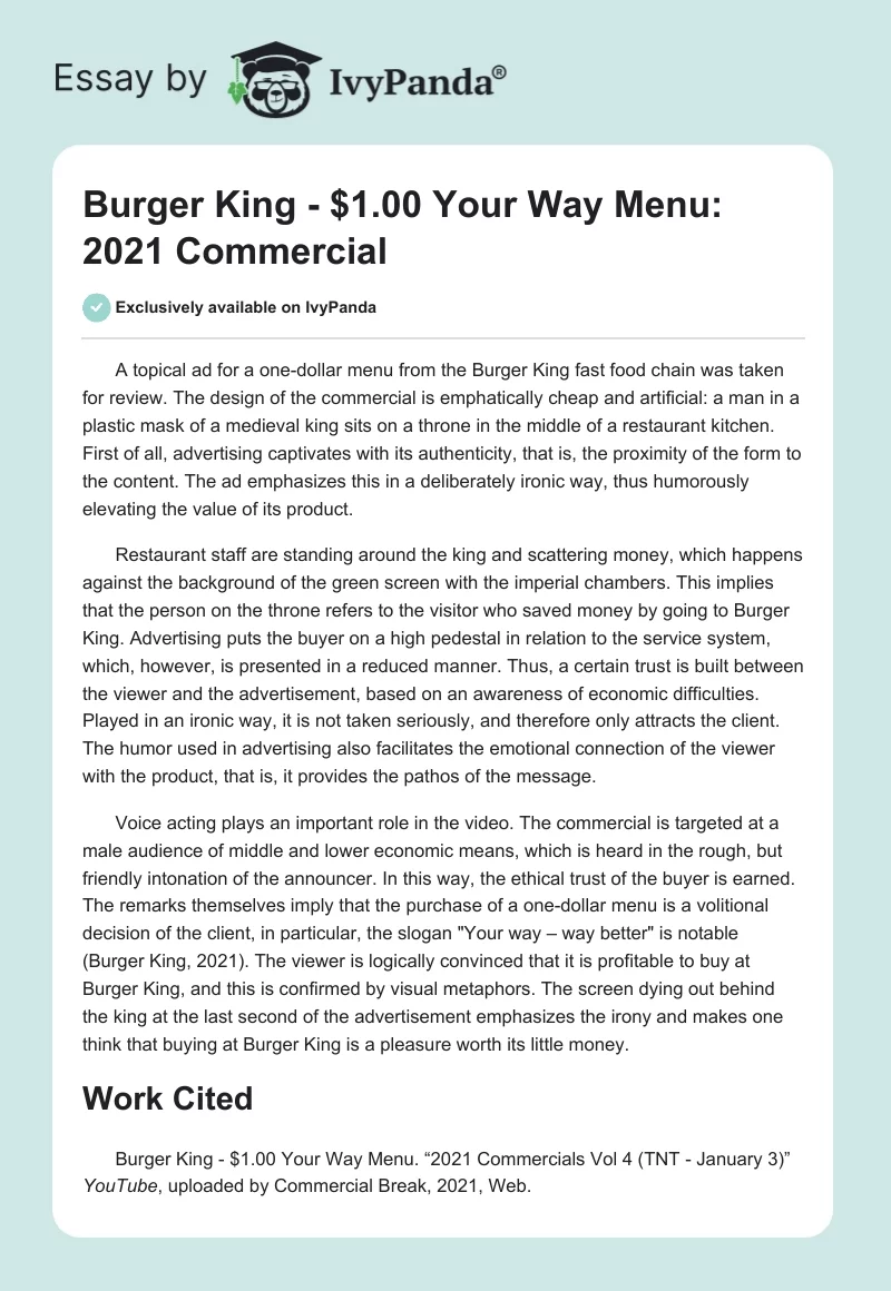 Burger King - $1.00 Your Way Menu: 2021 Commercial. Page 1