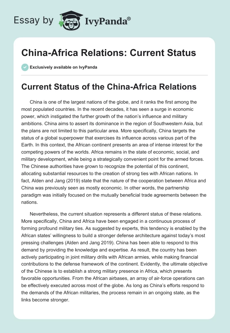 China-Africa Relations: Current Status. Page 1