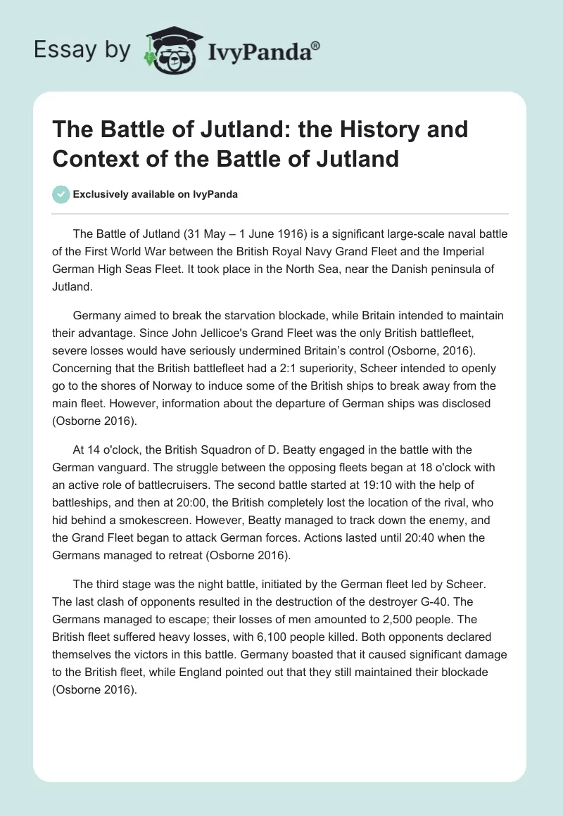 The Battle of Jutland: the History and Context of the Battle of Jutland. Page 1