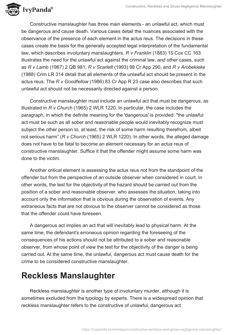 Constructive, Reckless and Gross Negligence Manslaughter. Page 2