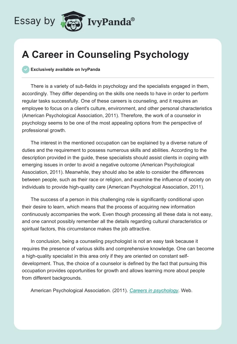 A Career in Counseling Psychology. Page 1