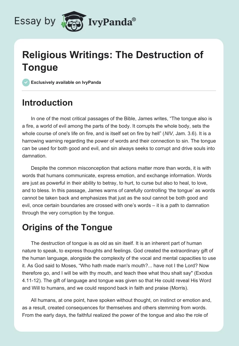 Religious Writings: The Destruction of Tongue. Page 1