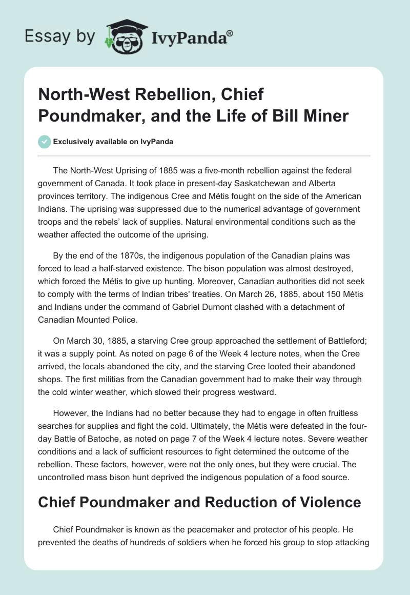 North-West Rebellion, Chief Poundmaker, and the Life of Bill Miner. Page 1