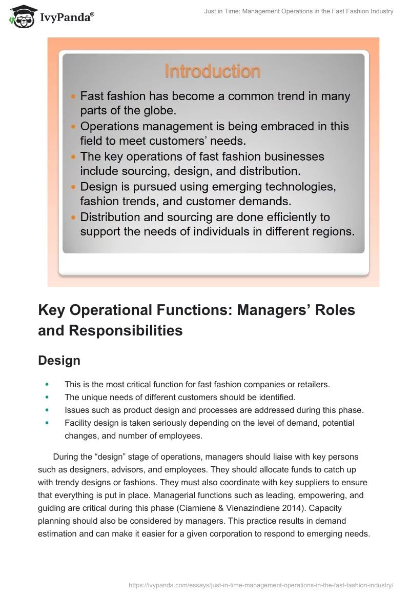 Just in Time: Management Operations in the Fast Fashion Industry. Page 2
