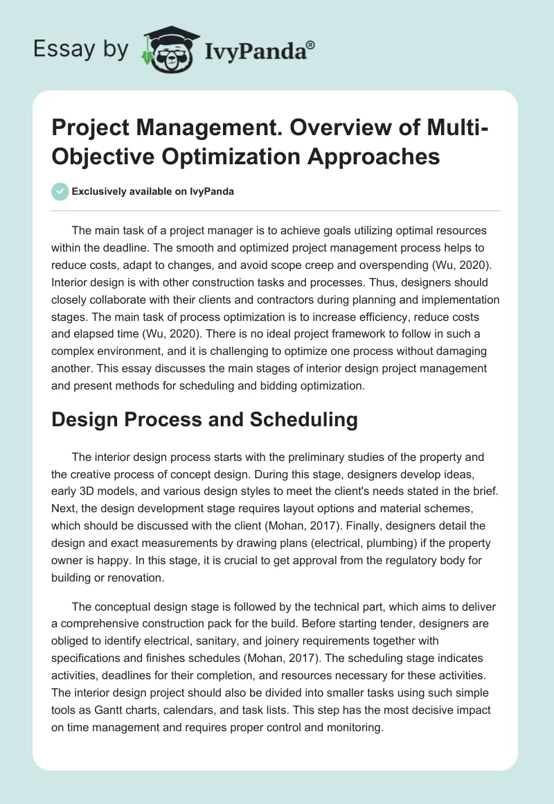Project Management. Overview of Multi-Objective Optimization Approaches. Page 1