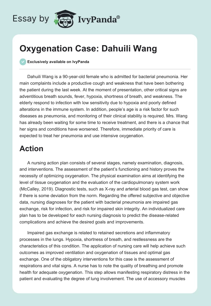 Oxygenation Case: Dahuili Wang. Page 1