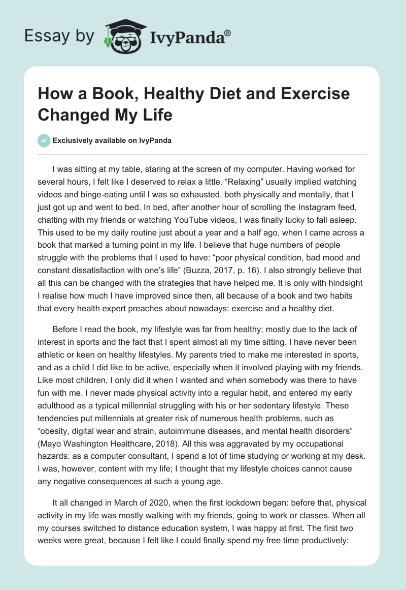How a Book, Healthy Diet and Exercise Changed My Life. Page 1