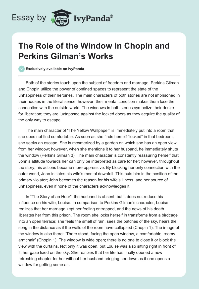 The Role of the Window in Chopin and Perkins Gilman’s Works. Page 1