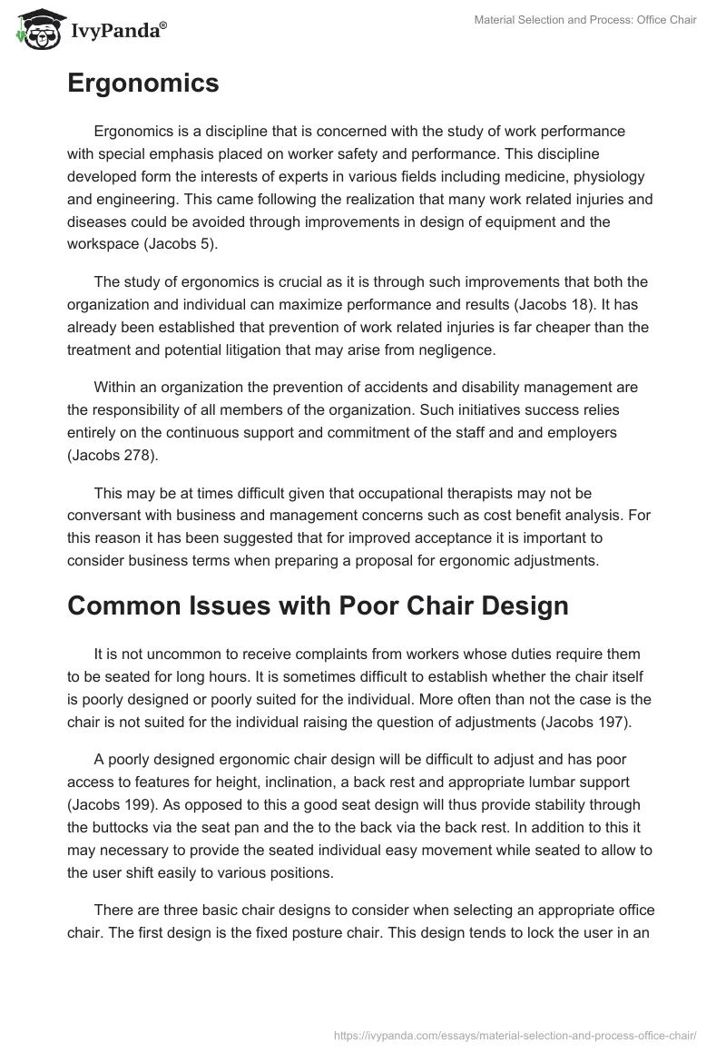 Material Selection and Process: Office Chair. Page 2