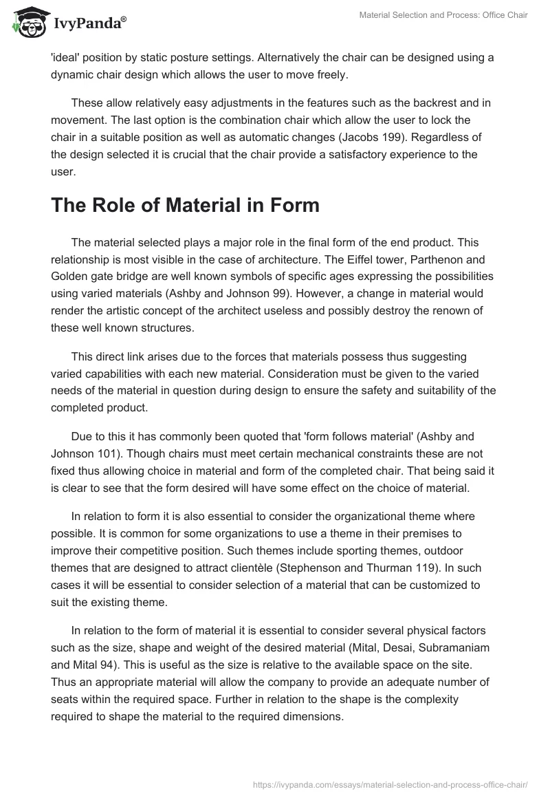 Material Selection and Process: Office Chair. Page 3