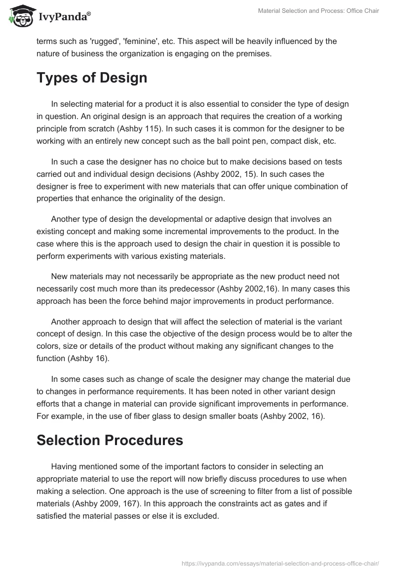 Material Selection and Process: Office Chair. Page 5