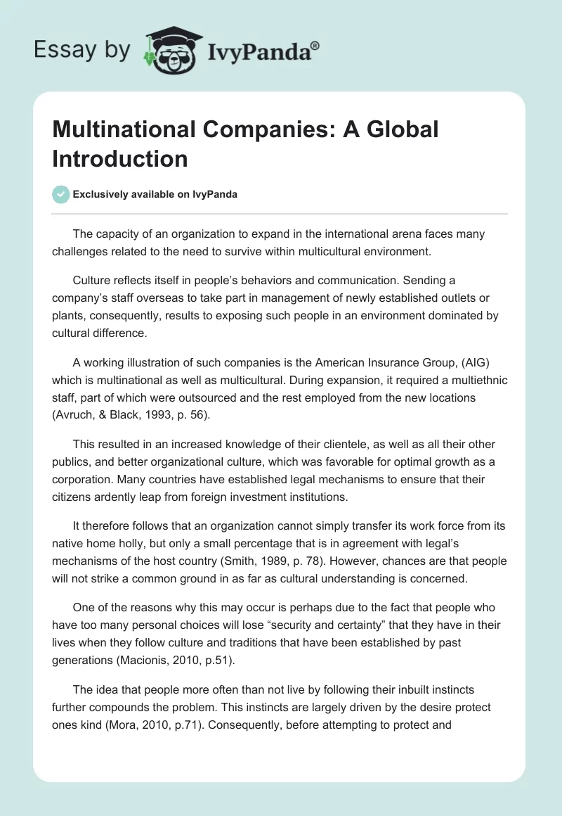 Multinational Companies: A Global Introduction. Page 1