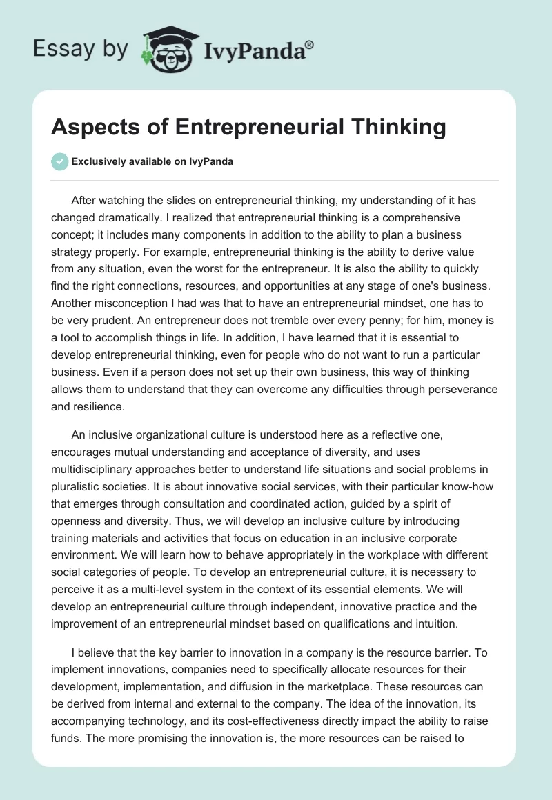 Aspects of Entrepreneurial Thinking. Page 1