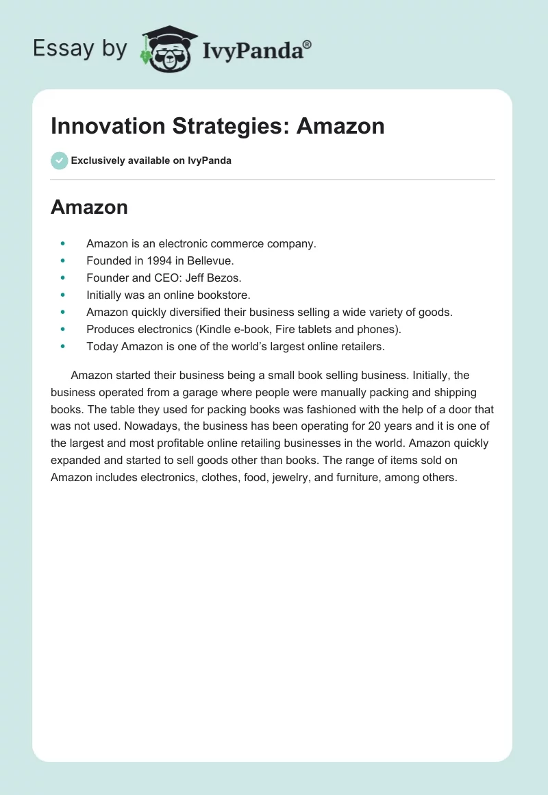 Innovation Strategies: Amazon. Page 1