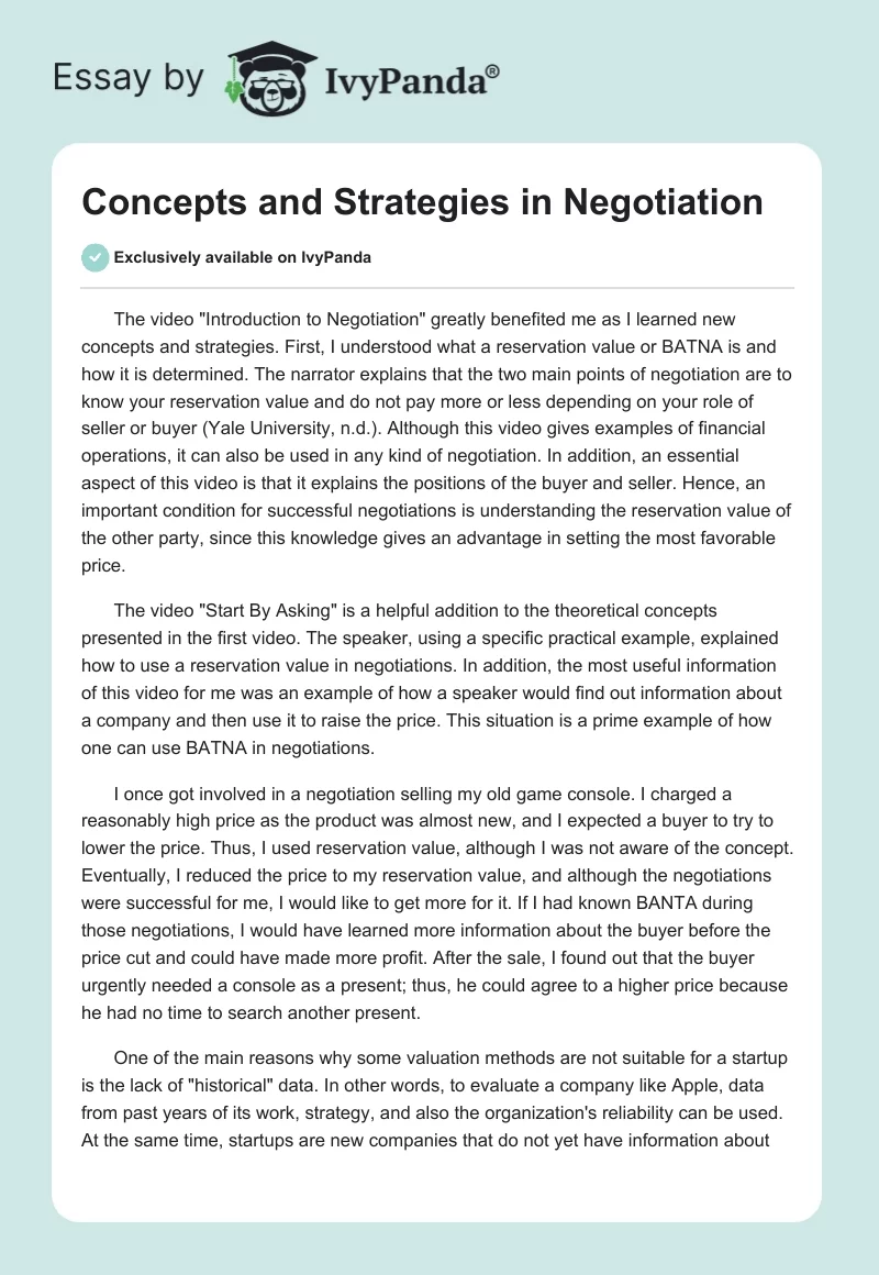 Concepts and Strategies in Negotiation. Page 1