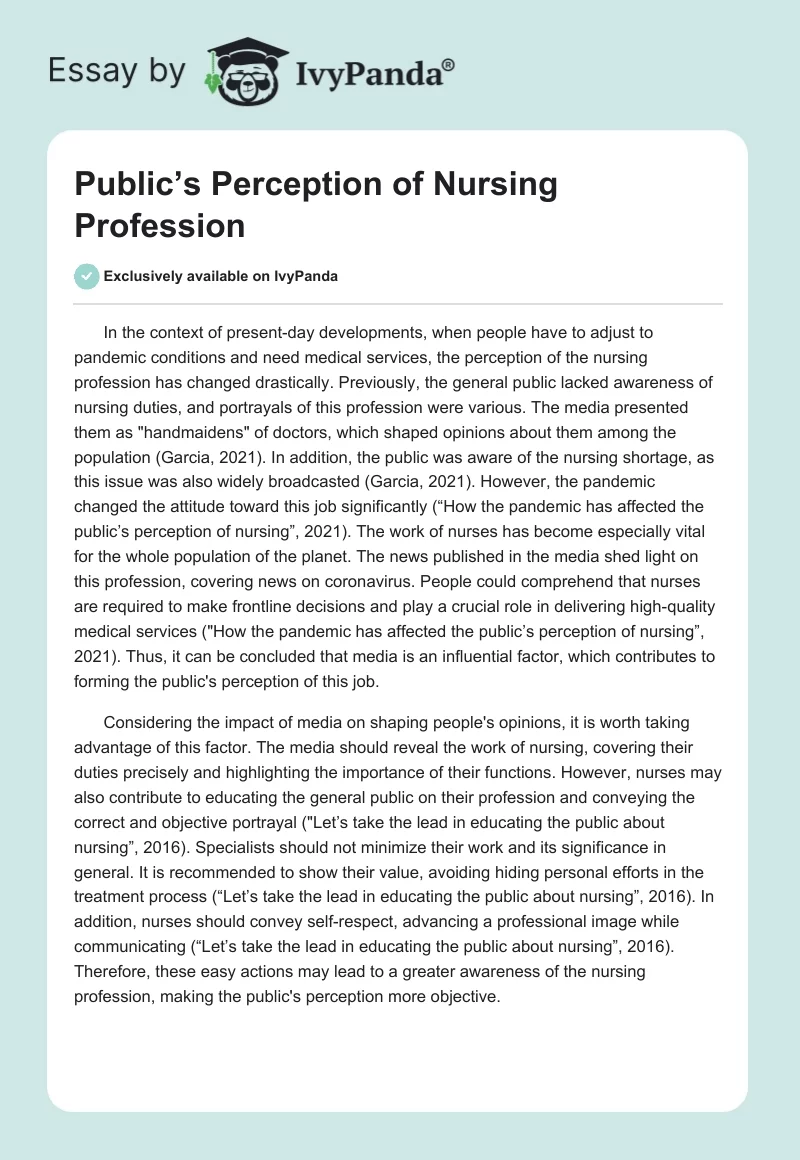 Public’s Perception of Nursing Profession. Page 1