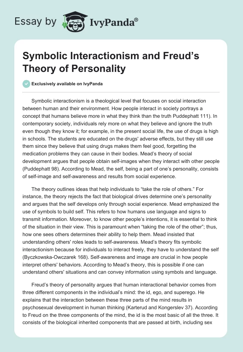 Symbolic Interactionism and Freud’s Theory of Personality. Page 1
