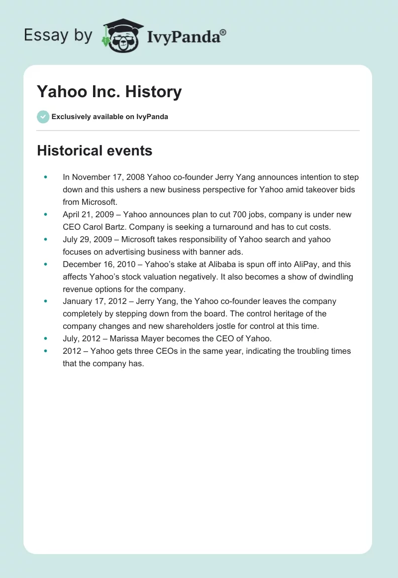 Yahoo Inc. History. Page 1