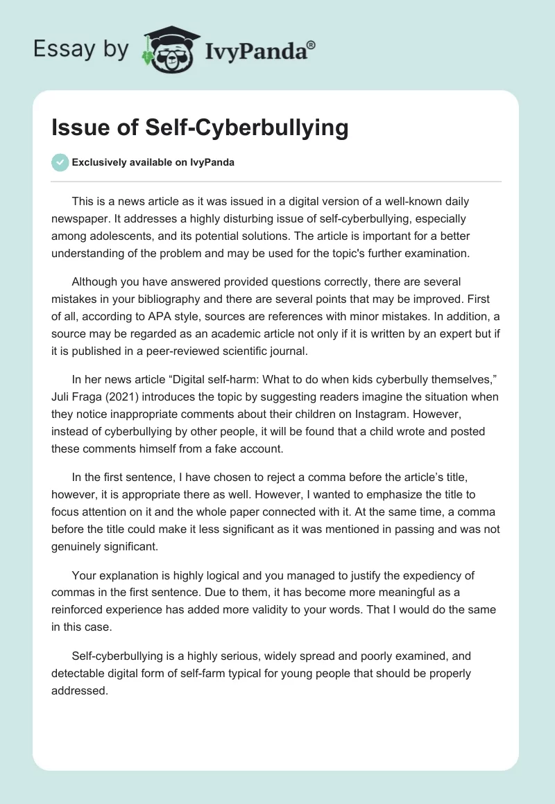 Issue of Self-Cyberbullying. Page 1