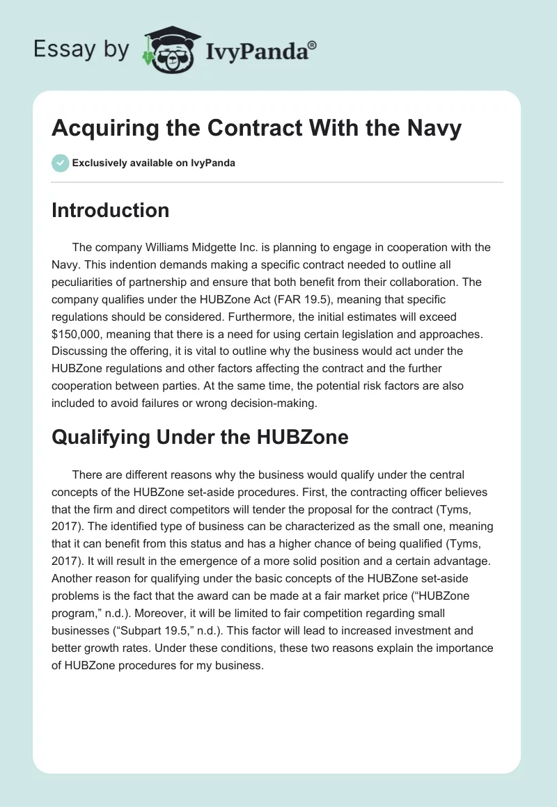 Acquiring the Contract With the Navy. Page 1