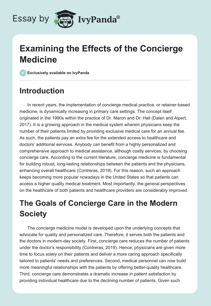 Examining the Effects of the Concierge Medicine. Page 1