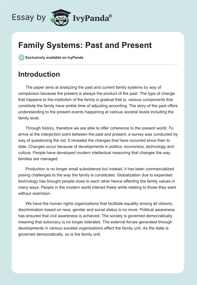 Family Systems: Past and Present. Page 1
