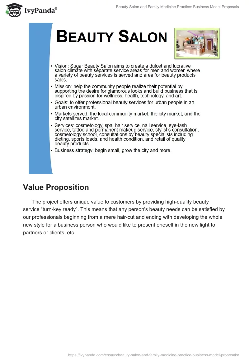 Beauty Salon and Family Medicine Practice: Business Model Proposals. Page 2