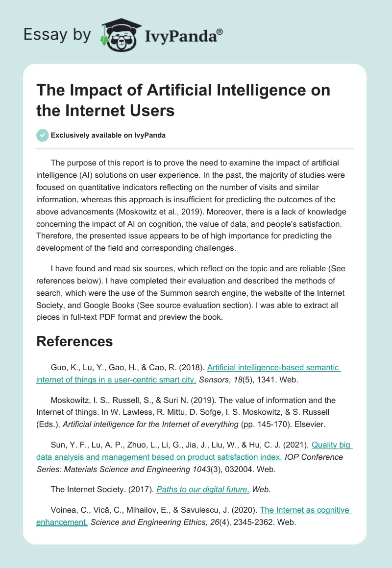 The Impact of Artificial Intelligence on the Internet Users. Page 1