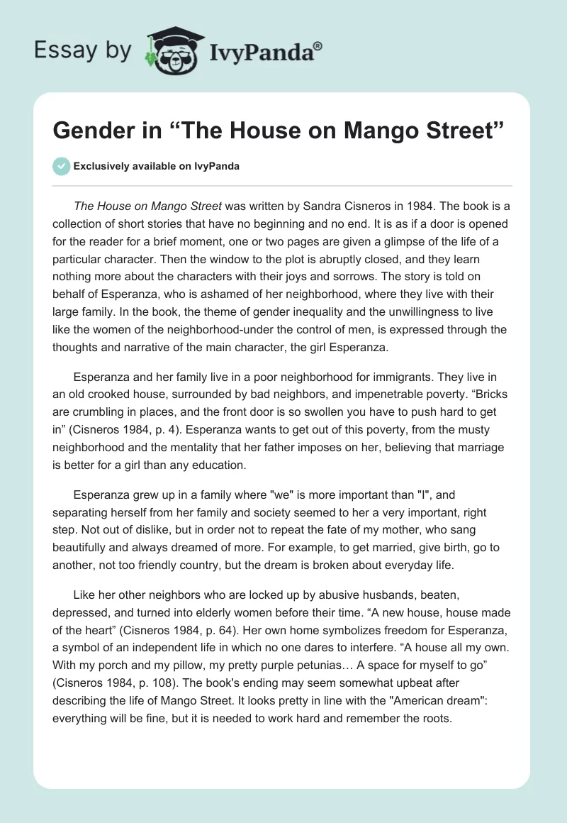 Gender in “The House on Mango Street”. Page 1