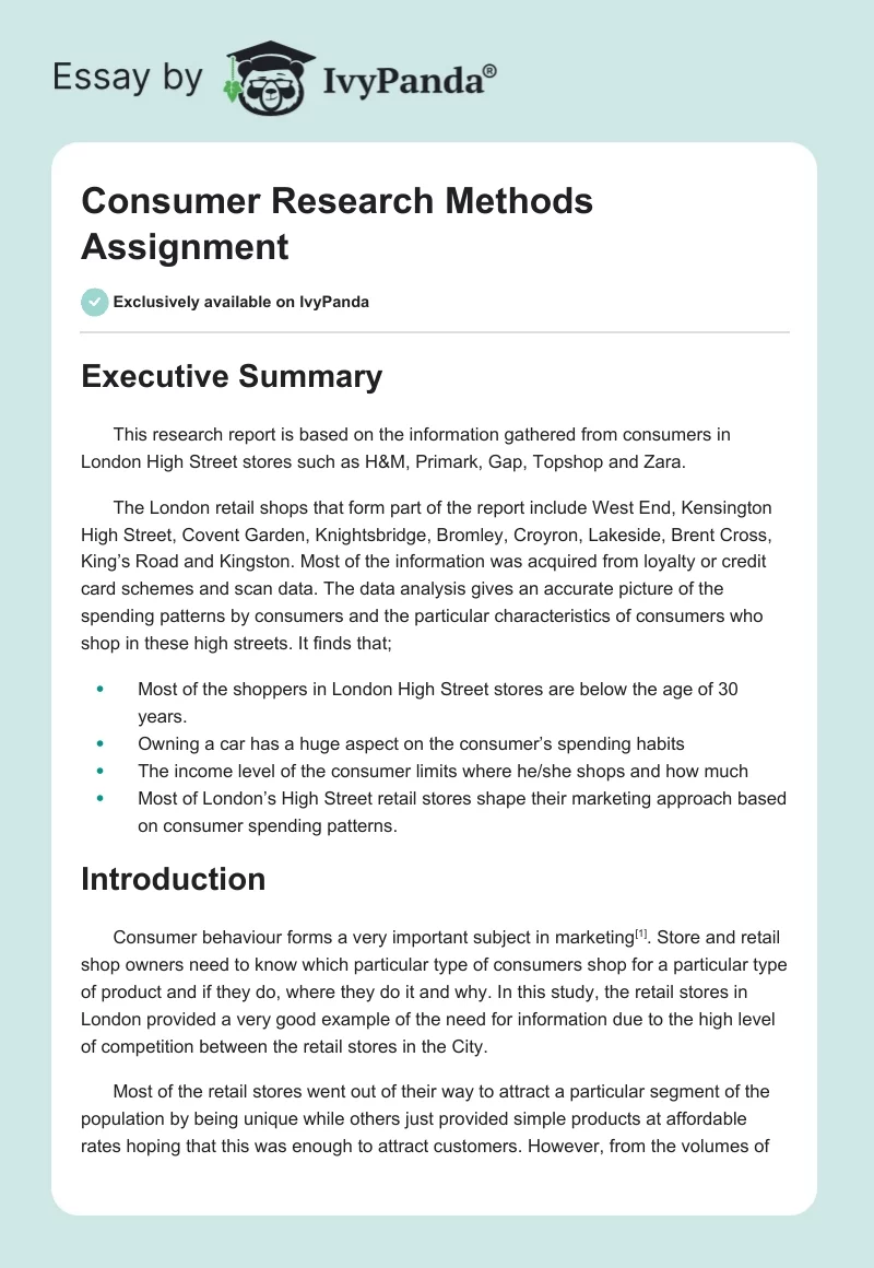 Consumer Research Methods Assignment. Page 1