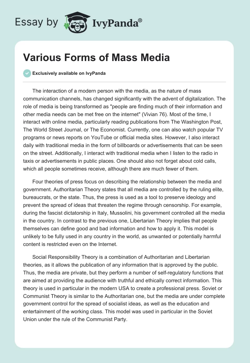 Various Forms of Mass Media. Page 1
