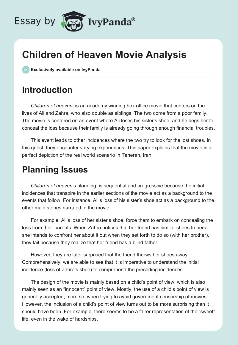 Children of Heaven Movie Analysis. Page 1
