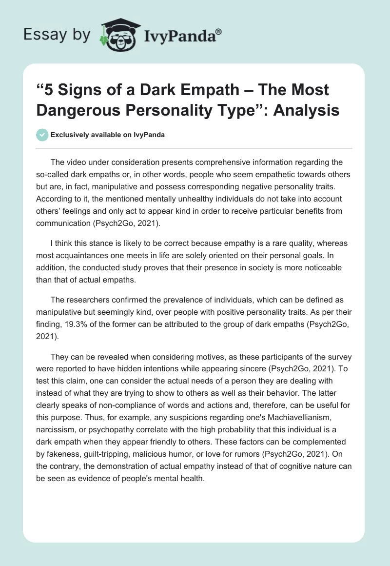“5 Signs of a Dark Empath – The Most Dangerous Personality Type”: Analysis. Page 1