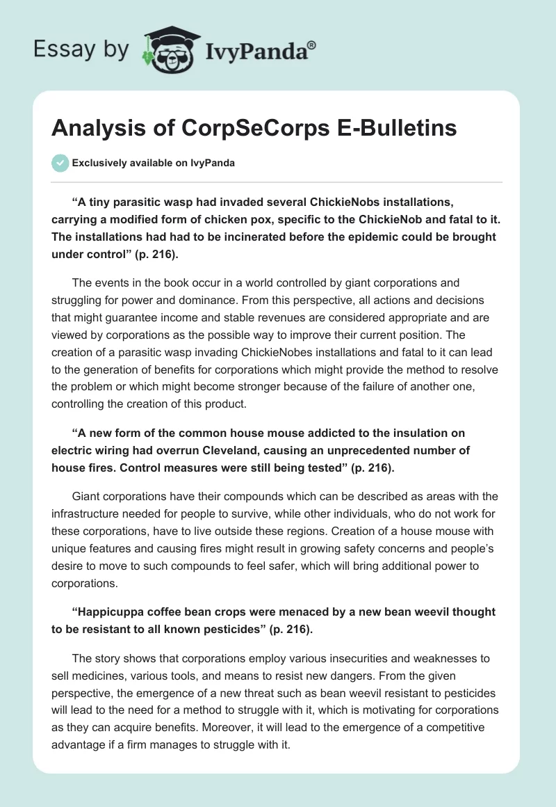 Analysis of CorpSeCorps E-Bulletins. Page 1