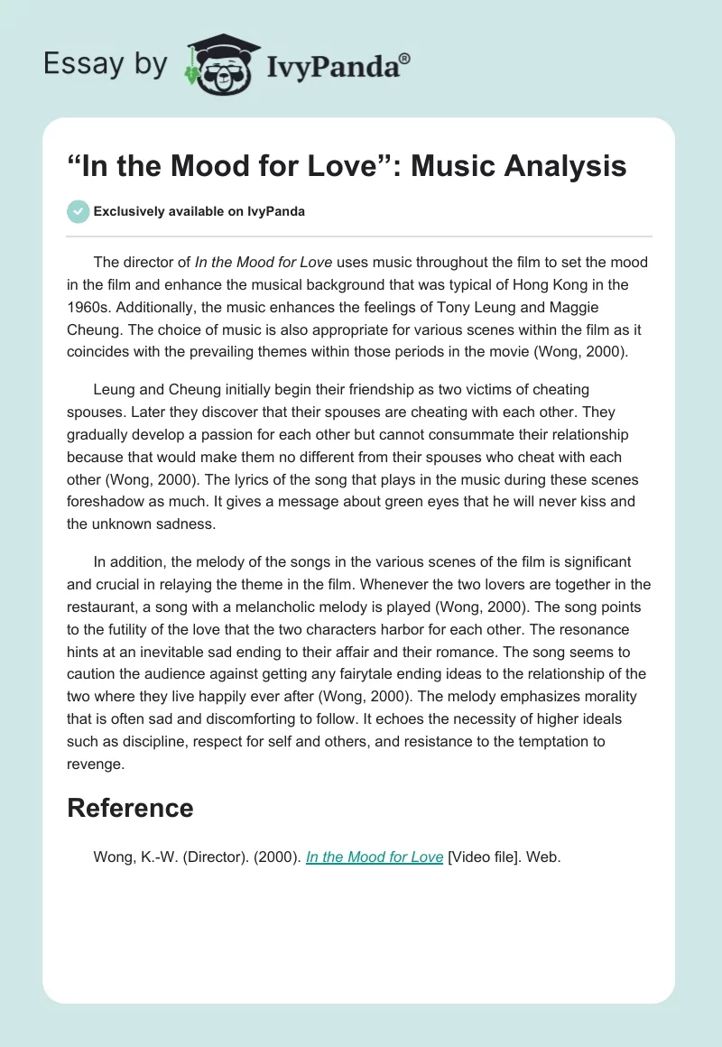 “In the Mood for Love”: Music Analysis. Page 1