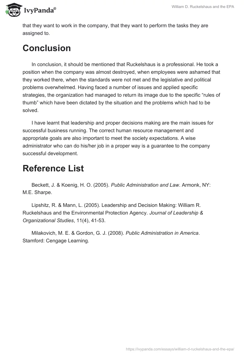 William D. Ruckelshaus and the EPA. Page 5