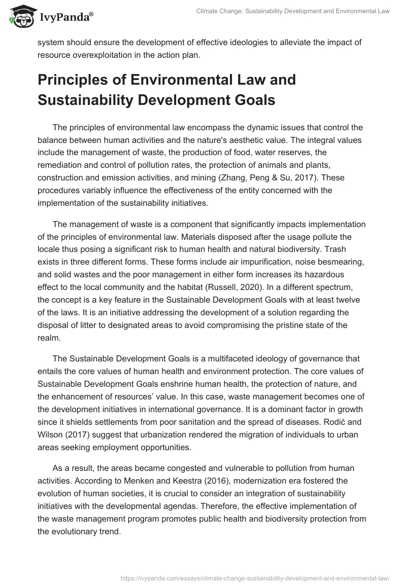 Climate Change: Sustainability Development and Environmental Law. Page 2