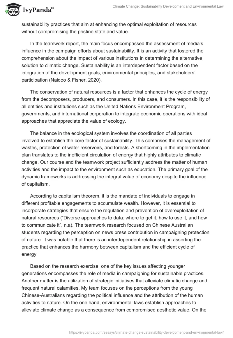 Climate Change: Sustainability Development and Environmental Law. Page 4